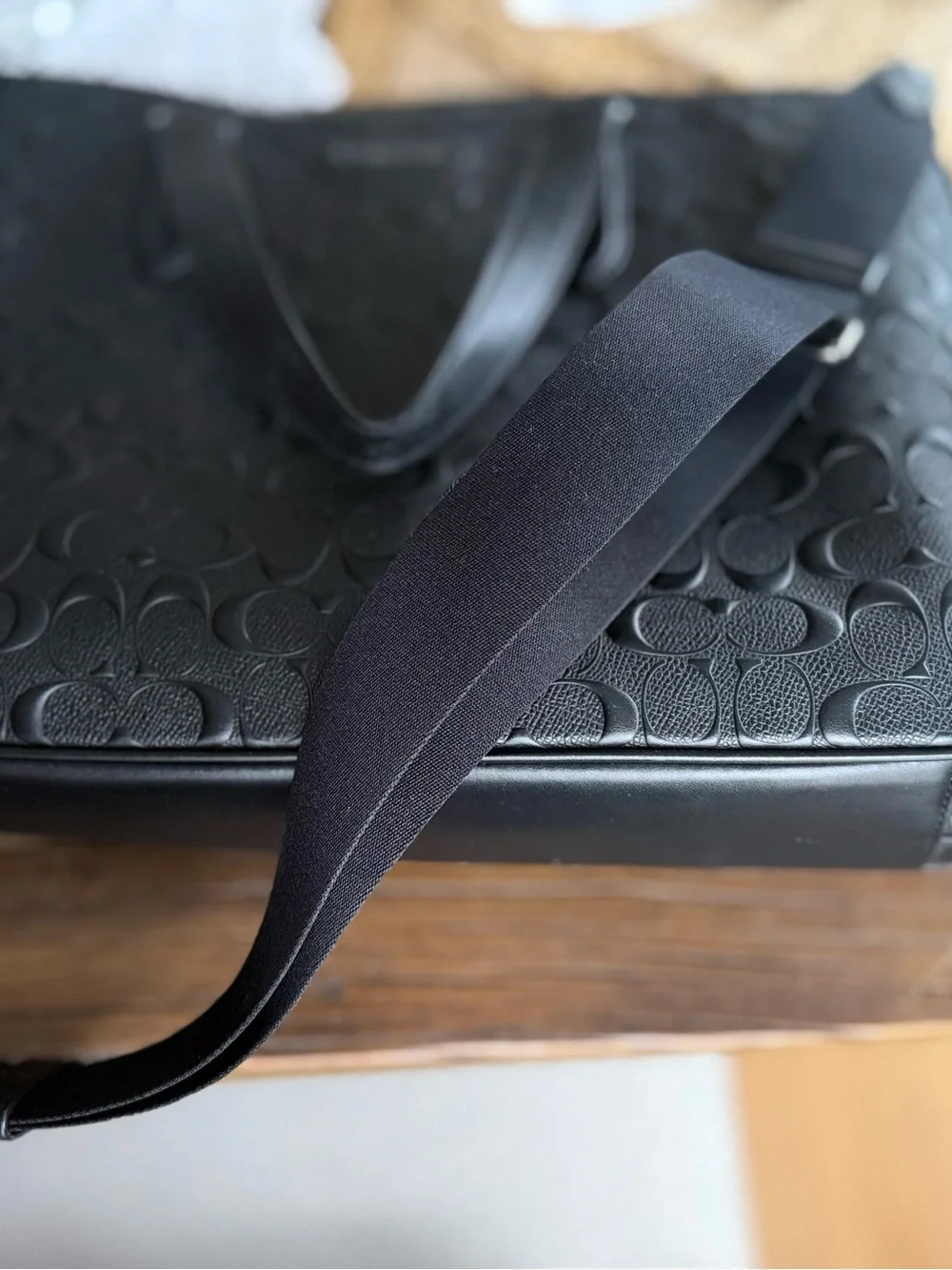Coach Black Embossed Signature Leather Satchel